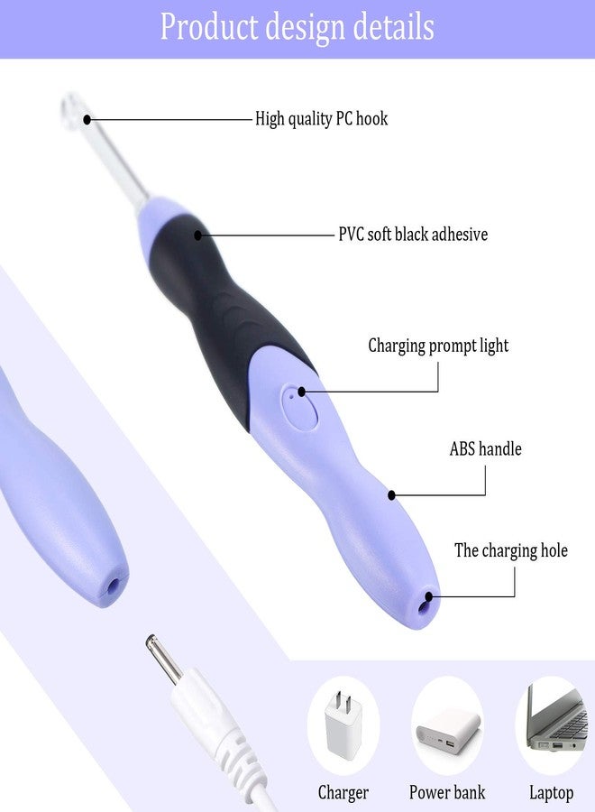 Chuangdi 11 Sizes Winter Lighted Crochet Hooks Set Rechargeable Crochet Hook Light up Hooks with Case, Interchangeable Heads 2.5 mm to 8 mm for DIY Craft Supplies(Purple-Black) - Image 3